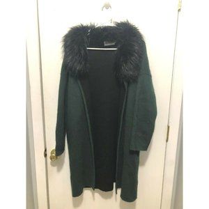 Gold & Silver Knitwear Open Angora Wool Cardigan Removable Fur Collar T2 Medium